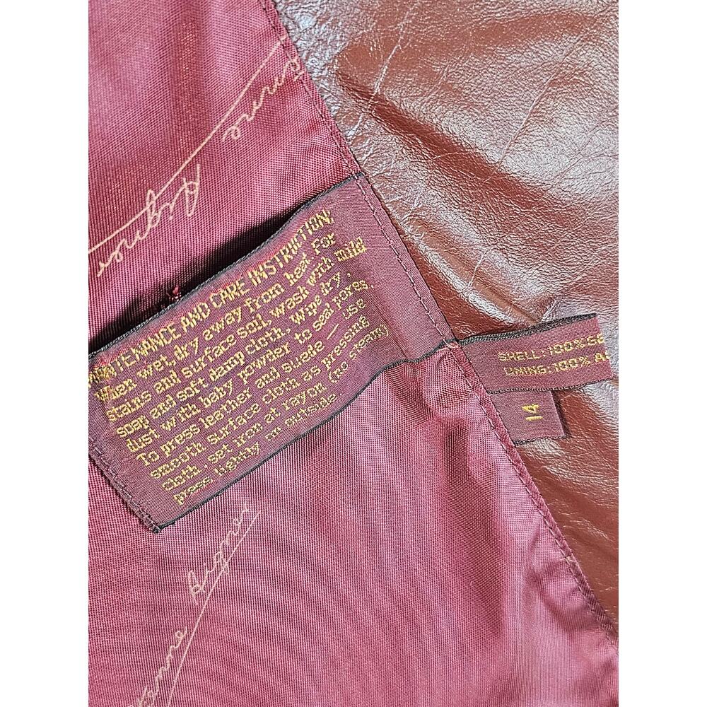 Etienne Aigner Vintage 70s Burgundy Leather Belted Trench Coat SIZE 14 Rare - Picture 11 of 11